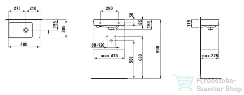 Laufen Pro S 48x28 cm-es kézmosó csaplyuk nélkül,fehér H8159540001091