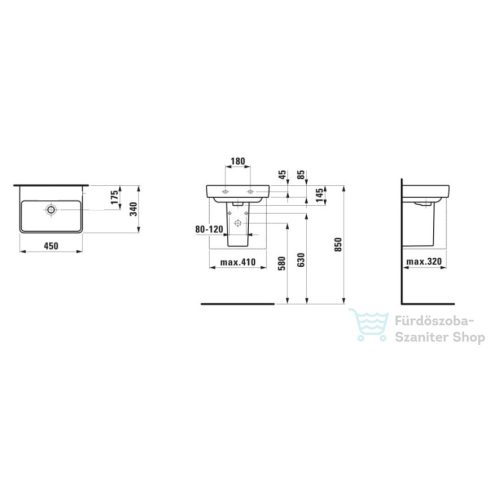 Laufen Pro S 45x34 cm-es kézmosó csaplyuk nélkül,fehér H8159610001091