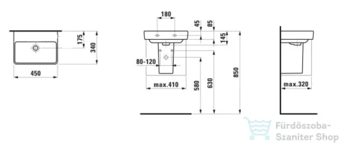 Laufen Pro S 45x34 cm-es kézmosó csaplyuk nélkül,fehér H8159610001091