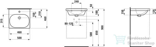 Laufen Lua 50x46 cm-es csiszolt aljú mosdó egy csaplyukkal, H8160810001041