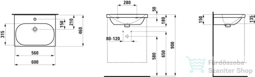 Laufen Lua 60x46 cm-es csiszolt aljú mosdó egy csaplyukkal,LCC bevonattal, H8160834001041