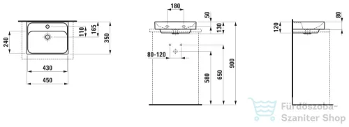 Laufen MEDA 45x35 cm-es falra/bútorra szerelhető csiszolt aljú mosdó,matt fekete H8161117161041