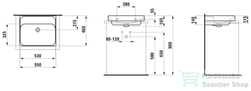 Laufen MEDA 55x46 cm-es falra/bútorra szerelhető csiszolt aljú mosdó csaplyuk nélkül,fehér H8161120001091