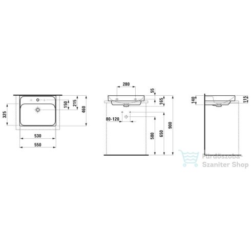 Laufen MEDA 55x46 cm-es falra/bútorra szerelhető csiszolt aljú mosdó LCC bevonattal,túlfolyó nélkül,fehér H8161124001111