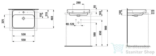 Laufen MEDA 55x46 cm-es falra/bútorra szerelhető csiszolt aljú mosdó,túlfolyó nélkül,matt fekete H8161127161111