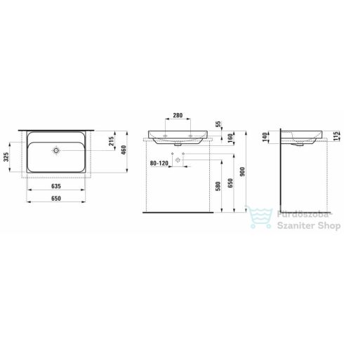 Laufen MEDA 65x46 cm-es falra/bútorra szerelhető csiszolt aljú mosdó csaplyuk nélkül,matt fekete H8161147161091