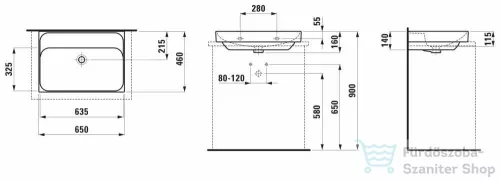 Laufen MEDA 65x46 cm-es falra/bútorra szerelhető csiszolt aljú mosdó csaplyuk és túlfolyó nélkül,matt grafit H8161147581121