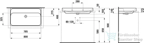 Laufen MEDA 80x46 cm-es falra/bútorra szerelhető csiszolt aljú mosdó csaplyuk nélkül,matt fekete H8161177161091
