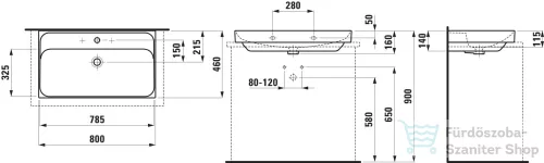 Laufen MEDA 80x46 cm-es falra/bútorra szerelhető csiszolt aljú mosdó,matt fehér H8161177571041