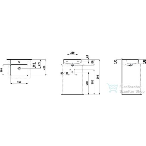 Laufen Val SaphirKeramik 45x42 cm kézmosó, alsó felülete csiszolt H8162800001041 ( 816280 )