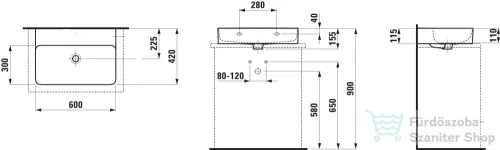 Laufen Val SaphirKeramik 60x42 cm-es csiszolt aljú mosdó csaplyuk és túlfolyó nélkül,LCC bevonattal,fehér H8162834001121