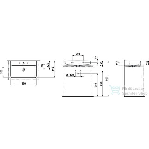 Laufen Val SaphirKeramik 65x42 cm-es csiszolt aljú  mosdó,matt fehér H8162847571041