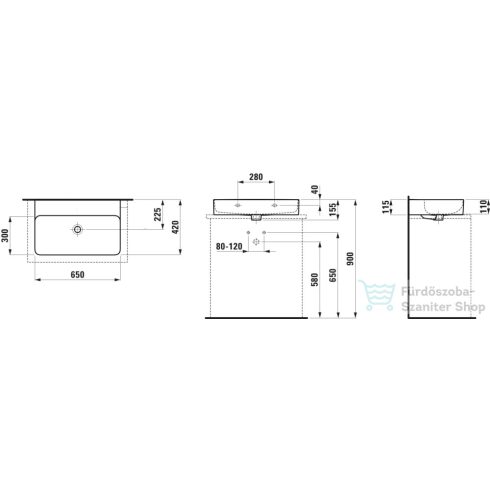 Laufen Val SaphirKeramik 65x42 cm-es csiszolt aljú mosdó csaplyuk és túlfolyó nélkül,matt fehér H8162847571121