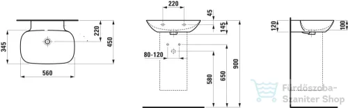 Laufen Ino 56x45 cm-es csiszolt aljú mosdó csaplyuk nélkül,matt fehér H8163027571091
