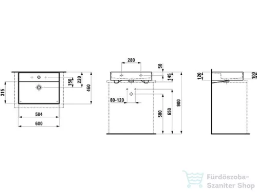 Laufen Kartell By Laufen 60x46 cm-es csiszolt aljú mosdó,Graphite matt H8163337581041