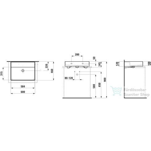 Laufen Kartell By Laufen 60x46 cm-es csiszolt aljú mosdó csaplyuk nélkül,matt szürke H8163337591091
