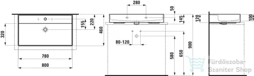 Laufen Kartell By Laufen 80x46 cm-es csiszolt aljú mosdó 3 csaplyukkal,LCC bevonattal,fehér H8163364001081