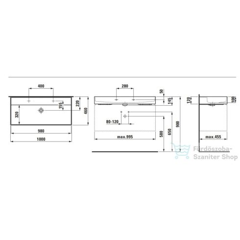 Laufen Kartell By Laufen 100x46 cm-es csiszolt aljú mosdó 2 csaplyukkal,túlfolyó nélkül,fehér H8163370001151