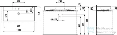 Laufen Kartell 100x46 cm-es csiszolt aljú mosdó 3 csaplyukkal,Matt szürke H8163377591081