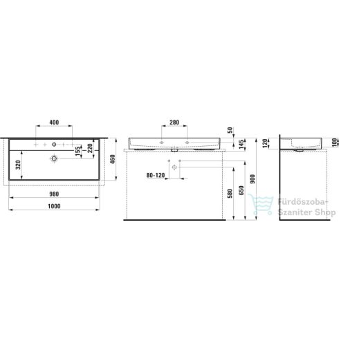 Laufen Kartell 100x46 cm-es csiszolt aljú mosdó LCC Active bevonattal,fehér H816337A001041