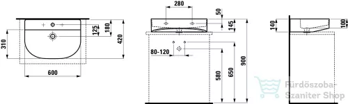 Laufen Sonar 60x42 cm-es csiszolt aljú mosdó 3 csaplyukkal,LCC bevonattal,fehér H8163424001081