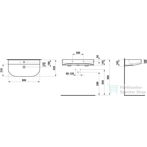 Laufen Sonar 80x42 cm-es csiszolt aljú mosdó túlfolyó nélkül,matt fehér H8163447571111