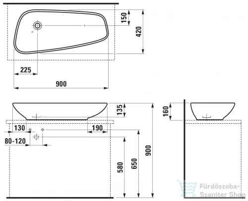 Laufen Palomba 90x42 cm-es mosdótál LCC bevonattal,H8168014001121