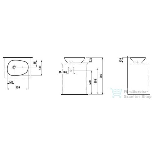 Laufen Palomba 52x38 cm-es mosdótál LCC bevonattal,H8168024001121