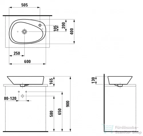 Laufen Palomba 60x40 cm-es mosdótál 1 csaplyukkal,LCC bevonattal,fehér H8168034001041
