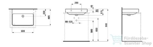 Laufen Pro S 60x46,5 cm-es csiszolt aljú mosdó csaplyuk nélkül,LCC bevonattal,fehér H8169634001091