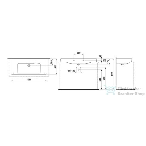 Laufen Pro S 105x46,5 cm-es csiszolt aljú mosdó csaplyuk nélkül,fehér H8169660001091
