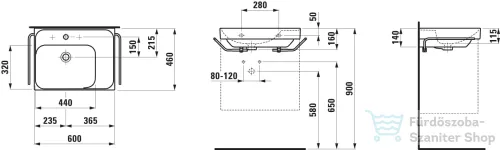 Laufen MEDA 60x46 cm-es fali mosdó jobb oldali polccal, LCC bevonattal, fehér H8171114001041