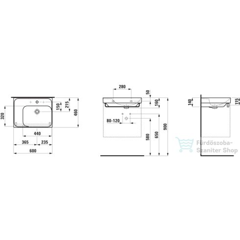 Laufen MEDA 60x46 cm-es fali mosdó bal oldali polccal, fehér H8171120001041