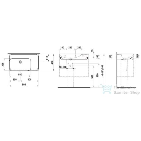 Laufen MEDA 80x46 cm-es falra/bútorra szerelhető mosdó csaplyuk nélkül,jobb oldali pulttal, matt fehér H8171167571091