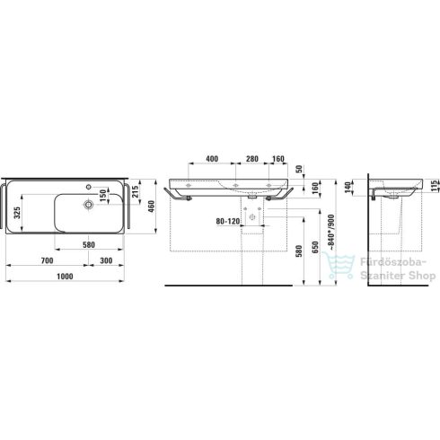Laufen MEDA 100x46 cm-es fali mosdó bal oldali polccal, LCC bevonattal, fehér H8171174001041