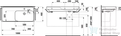 Laufen MEDA 100x46 cm-es fali mosdó bal oldali polccal, matt graphite H8171177581041