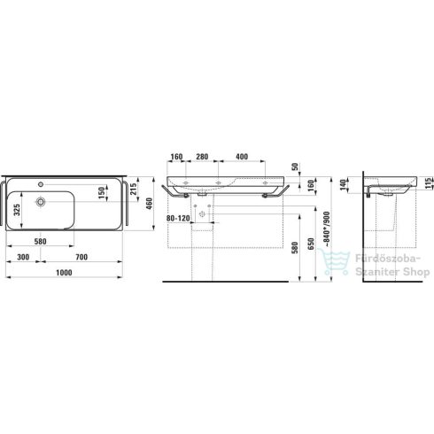 Laufen MEDA 100x46 cm-es fali mosdó jobb oldali polccal, matt graphite H8171187581041