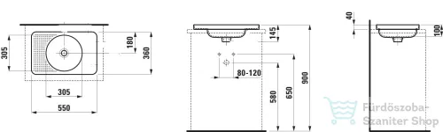 Laufen Val SaphirKeramik 55x36 cm-es beültethető mosdó csaplyuk és túlfolyó nélkül,fehér H8172810001121