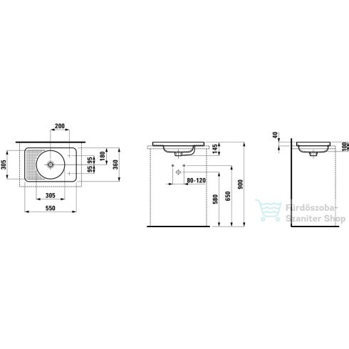 Laufen Val SaphirKeramik 55x36 cm-es beültethető mosdó, 1 csaplyukkal jobb oldalon,matt fehér H8172817571061