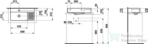 Laufen Val SaphirKeramik 60x31,5 cm-es csiszolt aljú kompakt mosdó LCC bevonattal,fehér H8172854001041