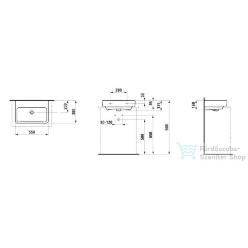 Laufen Pro S 55x38 cm-es csiszolt aljú mosdó csaplyuk nélkül,LCC bevonattal,fehér H8179584001091