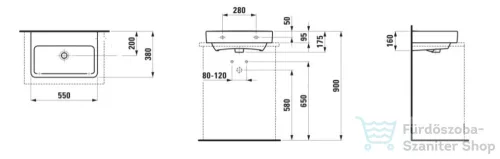 Laufen Pro S 55x38 cm-es csiszolt aljú mosdó csaplyuk nélkül,LCC bevonattal,fehér H8179584001091