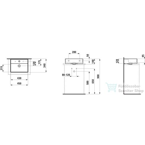 Laufen Kartell 45x34 cm-es csiszolt aljú mosdó 3 csaplyukkal,LCC bevonattal,fehér H8183304001081