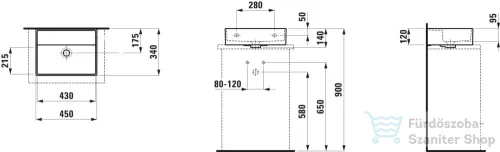 Laufen Kartell 45x34 cm-es csiszolt aljú mosdó csaplyuk nélkül,matt szürke H8183307591091