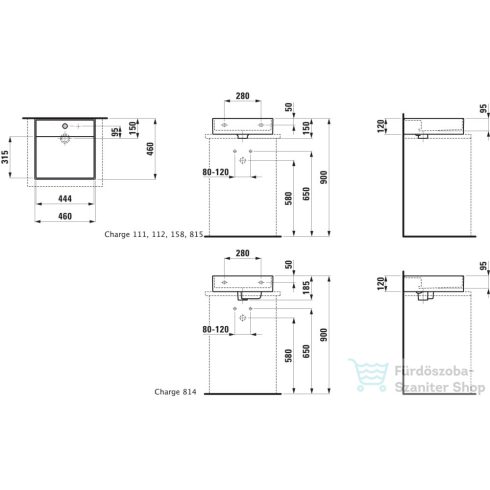 Laufen Kartell By Laufen 46x46 cm-es csiszolt aljú mosdó 2 csaplyukkal,túlfolyó nélkül,fényes fekete H8183310208151