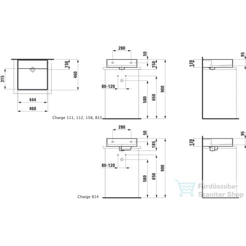 Laufen Kartell By Laufen 46x46 cm-es csiszolt aljú mosdó csaplyuk és túlfolyó nélkül,matt fekete H8183317161121