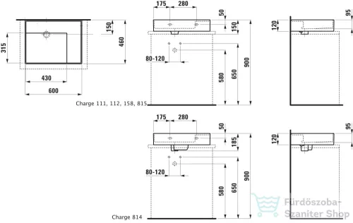Laufen Kartell By Laufen 60x46 cm-es mosdó csaplyuk nélkül,matt fekete H8183347161121