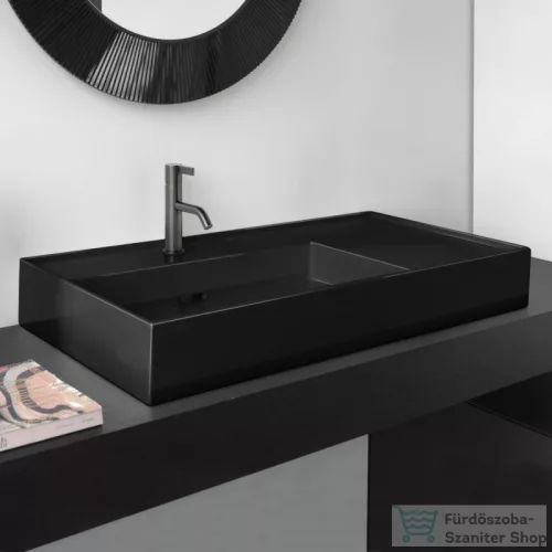 Laufen Kartell By Laufen 90x46 cm-es csiszolt aljú mosdó 1 csaplyukkal,fényes fekete H8183380201111