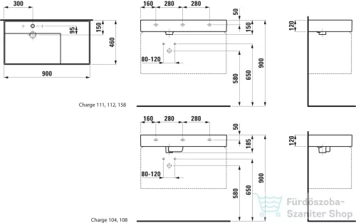 Laufen Kartell By Laufen 90x46 cm-es csiszolt aljú mosdó 3 csaplyukkal,fényes fekete H8183380201581