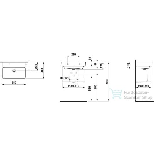 Laufen Pro S 55x38 cm-es mosdó csaplyuk nélkül,fehér H8189580001091
